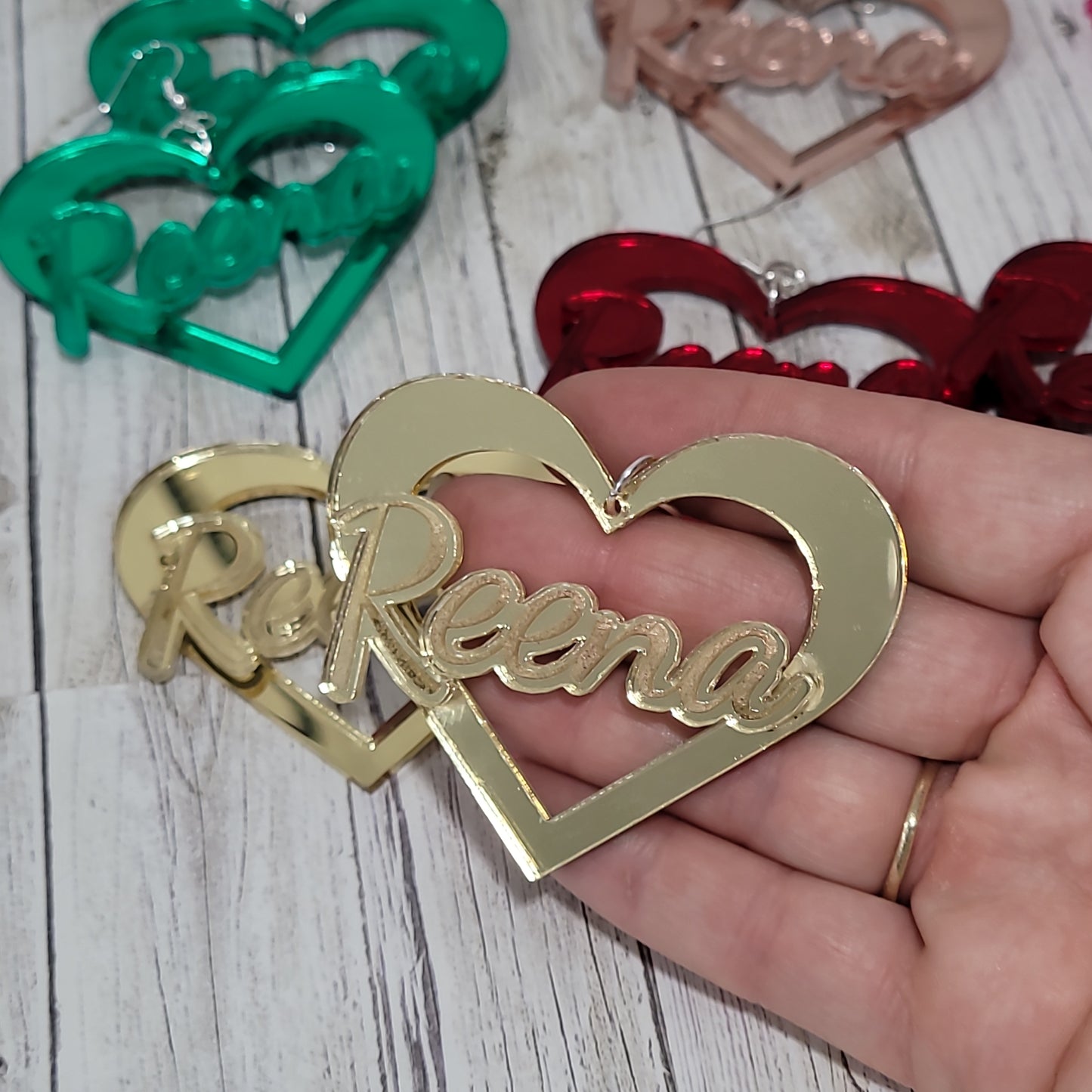 Heart Shaped Earrings, Name Plate Earring