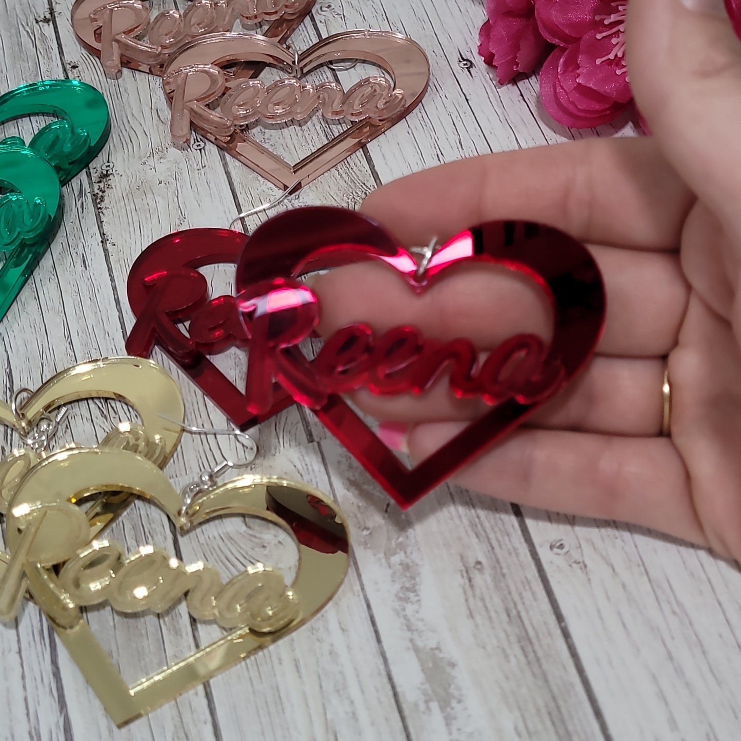 Heart Shaped Earrings, Name Plate Earring