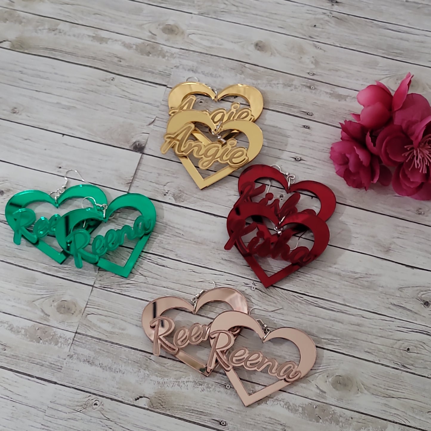 Heart Shaped Earrings, Name Plate Earring