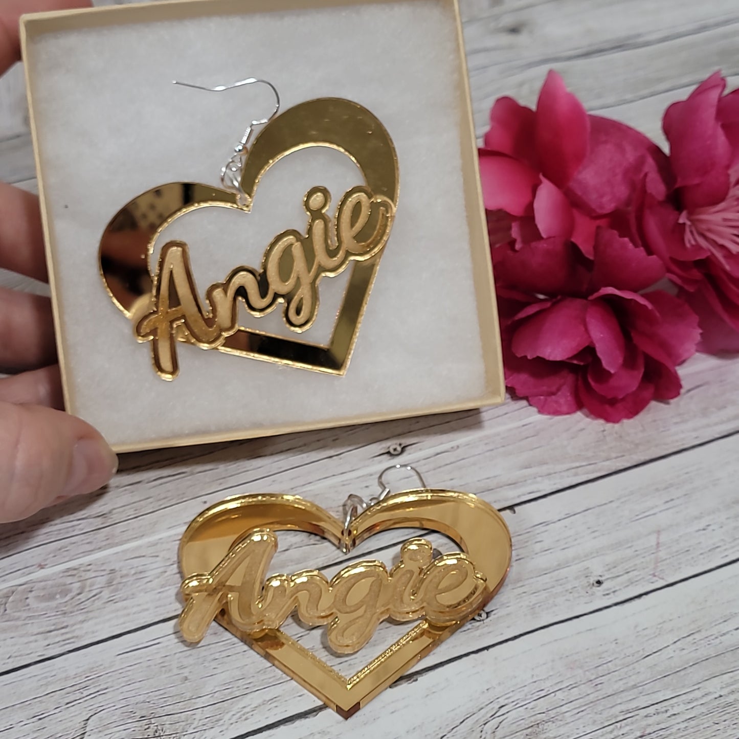 Heart Shaped Earrings, Name Plate Earring