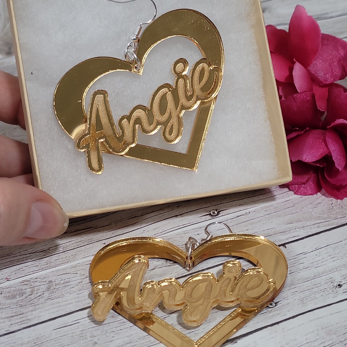 Heart Shaped Earrings, Name Plate Earring