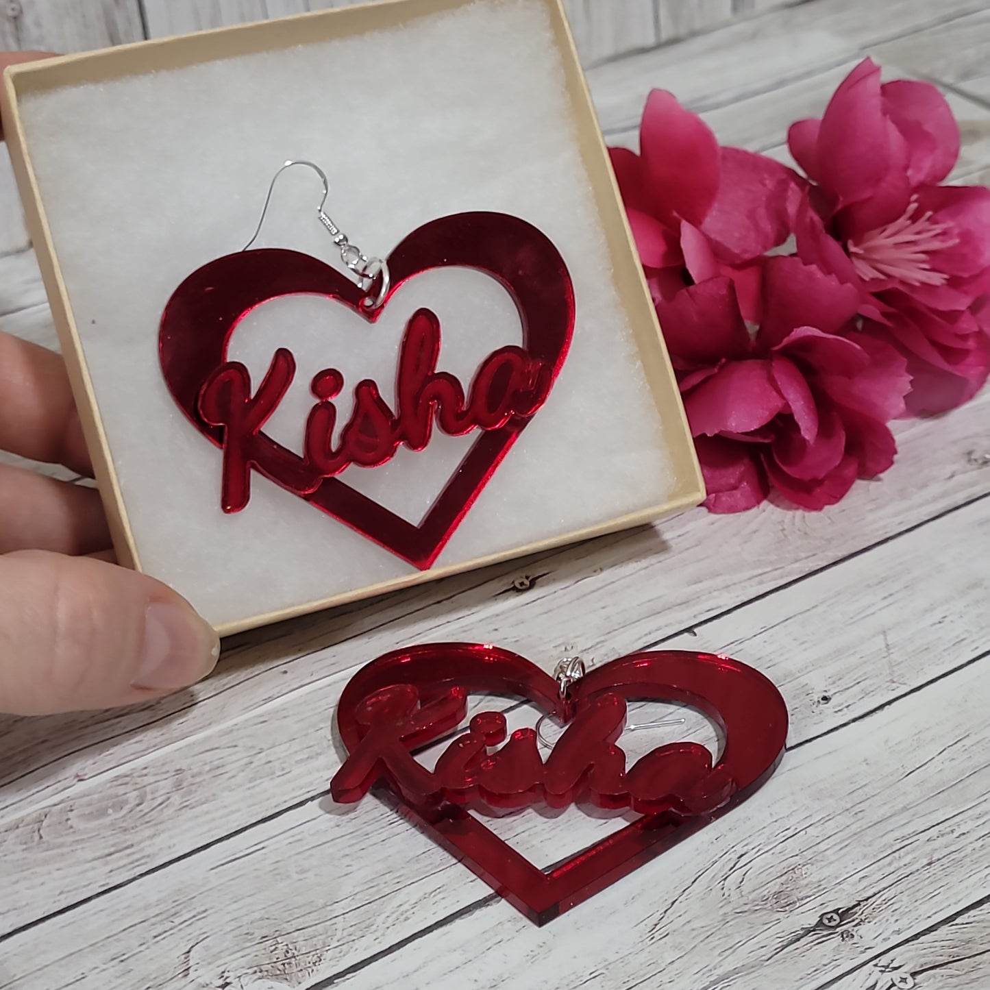 Heart Shaped Earrings, Name Plate Earring